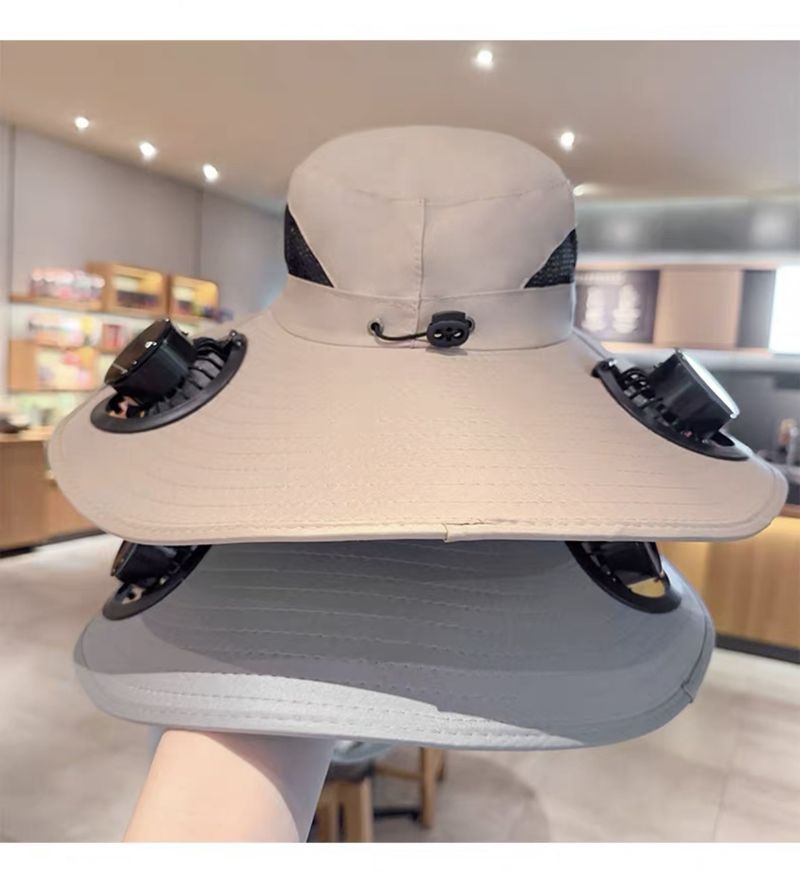 Solar Charging Bucket Hat For Men - Wide Brim Sun Hat With USB Fan (UPF50+ Adjustable Headband Quick-Dry For Hiking/Camping/Fishing)_voghion.com