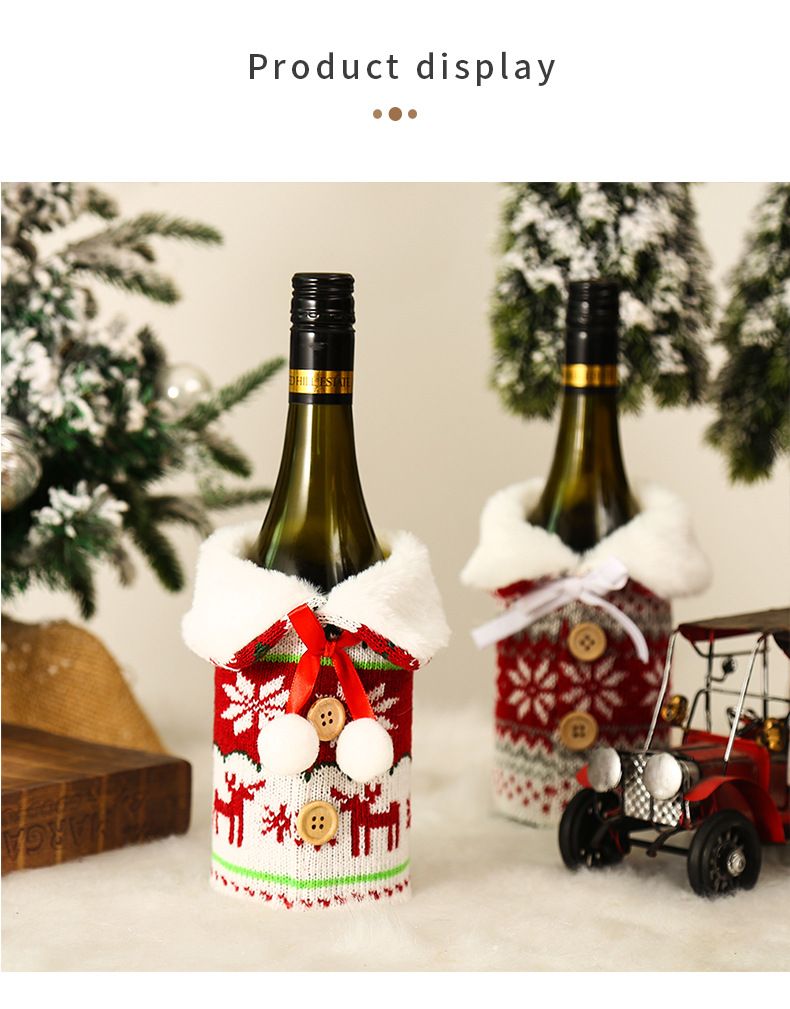 Festliche & Party Supplies Neue Weihnachten Dekorative Gestrickte Pelz Kragen Wein Set Weiß Pelz Ball Champagner Set Esstisch_voghion.com