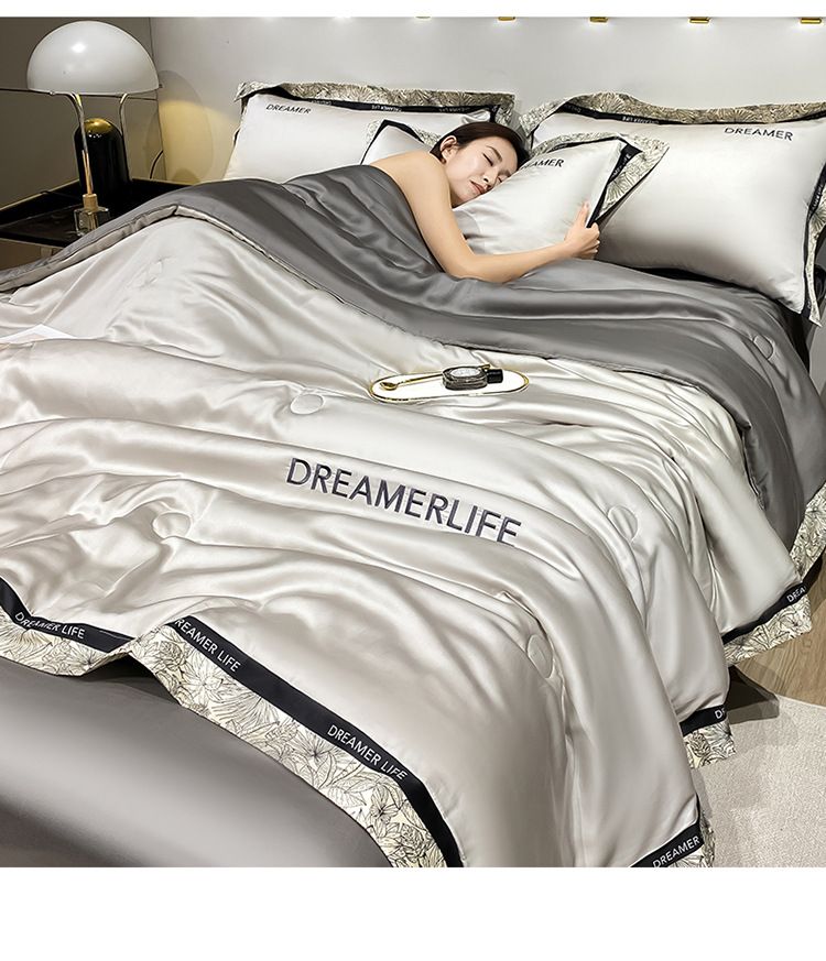 Set di piumoni estivi di lusso in tencel lavato - Biancheria da letto in seta ghiacciata di alta qualità, 4 pezzi, per letto singolo/matrimoniale (lavabile in lavatrice)_voghion.com