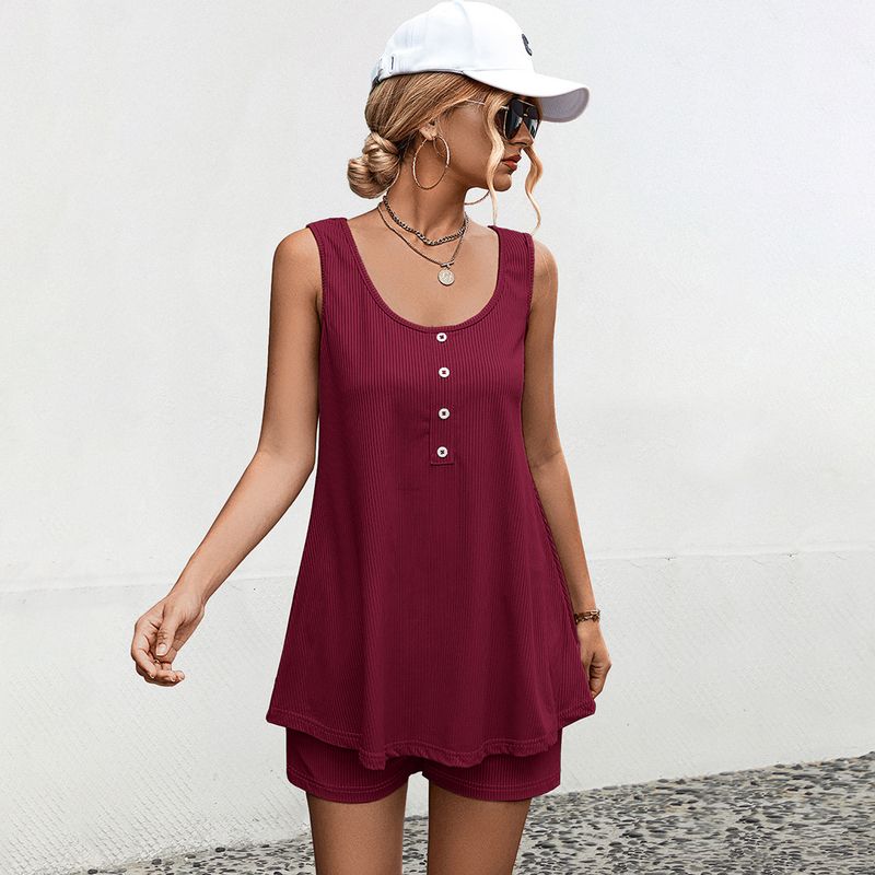 Ensemble deux pièces décontracté avec bretelles à capuche et col en v pour femmes, nouvelle collection printemps et été_voghion.com