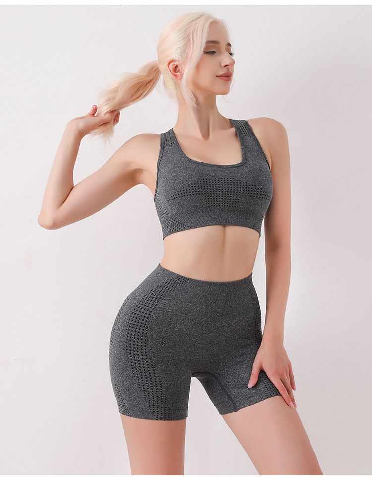 Naadloze yogakleding tweedelig vest shorts fitness dames rugloze bh top set_voghion.com