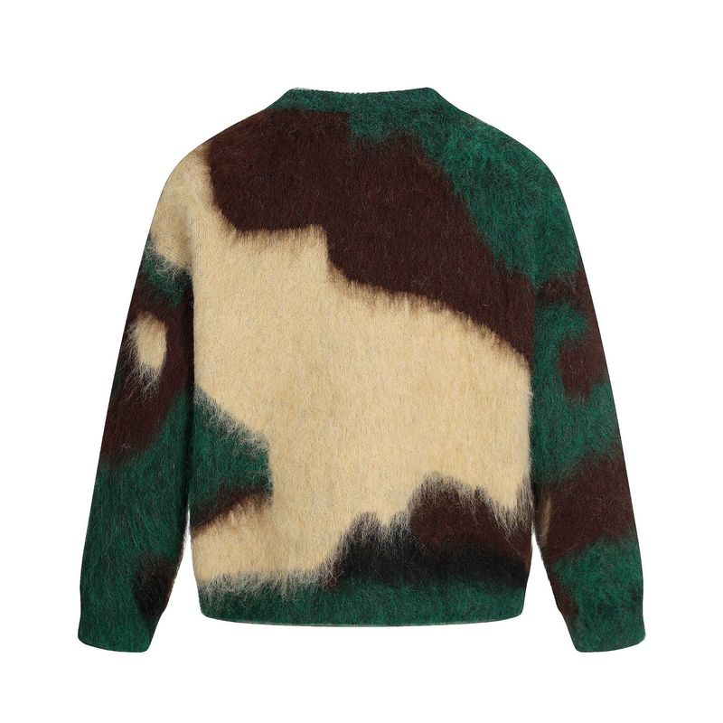 Kardigan w stylu retro z haftem w bloki kolorów – luźny dzianinowy materiał z odkrytym przodem, miękka mieszanka akrylu, element warstwowy inspirowany stylem vintage (zielony)_voghion.com
