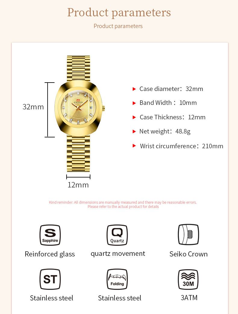 Va Va Voom Ceasuri pentru iubitori Ceas din oțel impermeabil cu diamant auriu Ceas cu cuarț pentru cupluri_voghion.com