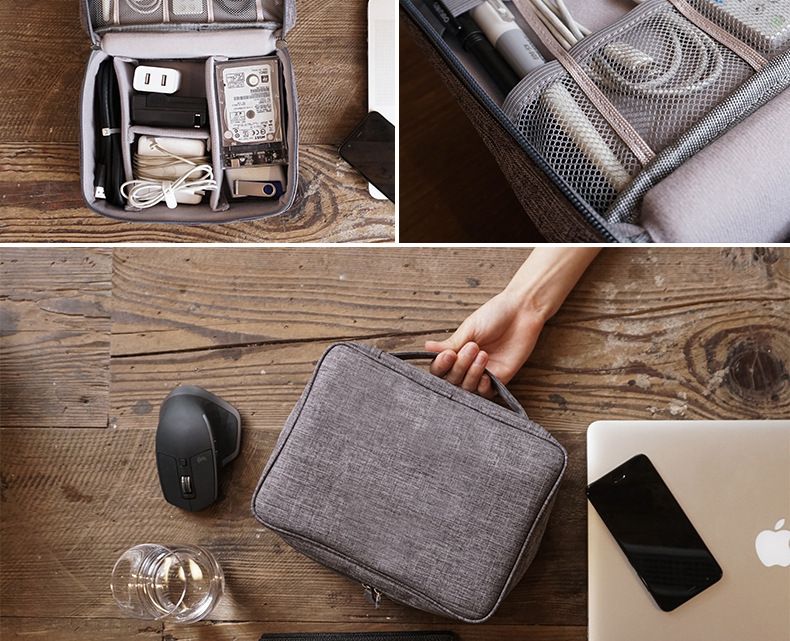 Organizador de tecnologia de viagem à prova d'água – Bolsa compacta com vários bolsos para cabos, carregadores e acessórios (tecido Oxford, 24,5 x 18,5 cm, 6 cores)_voghion.com