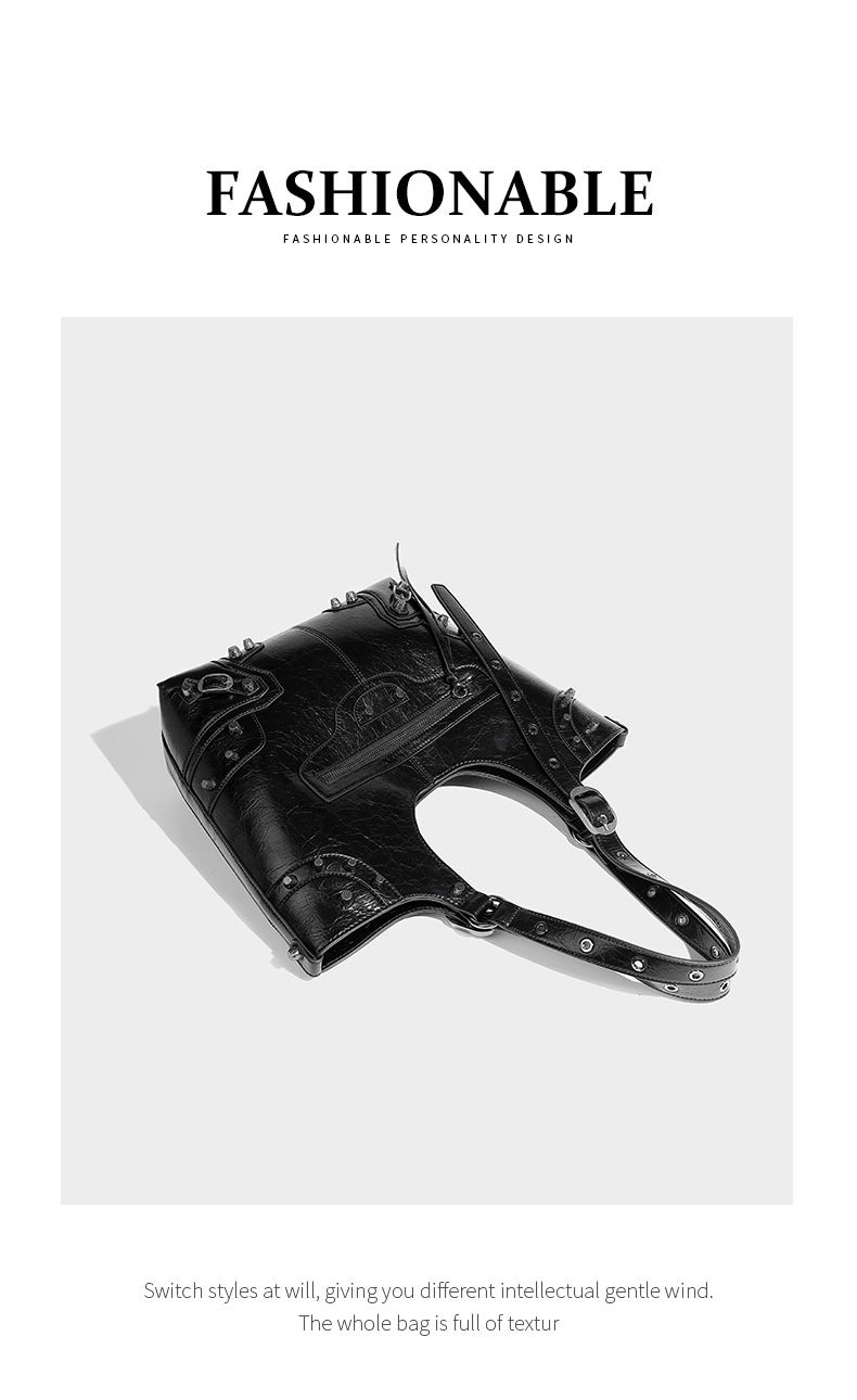 Borsa Tote, 2024 Nuova Borsa a Tracolla con Rivetti alla Moda di Alta Qualità, Borsa da Motocicletta Neutra di Grande Capacità. Mostra la Tua Personalità._voghion.com