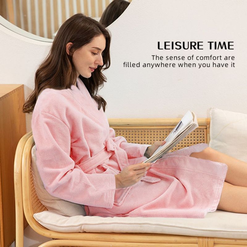 Solid Color Fleece Bathrobe - Winter Plush Robe With Belt, One Size Fits Most (115x55cm), Couple’s Matching Loungewear_voghion.com