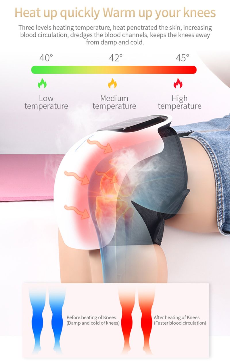 Massaggiatore elettrico per articolazioni Laser a infrarossi Luci rosse Riscaldamento caldo Vibrazione Terapia Rilassante Dolore Artrite Trattamento Massaggio al ginocchio_voghion.com