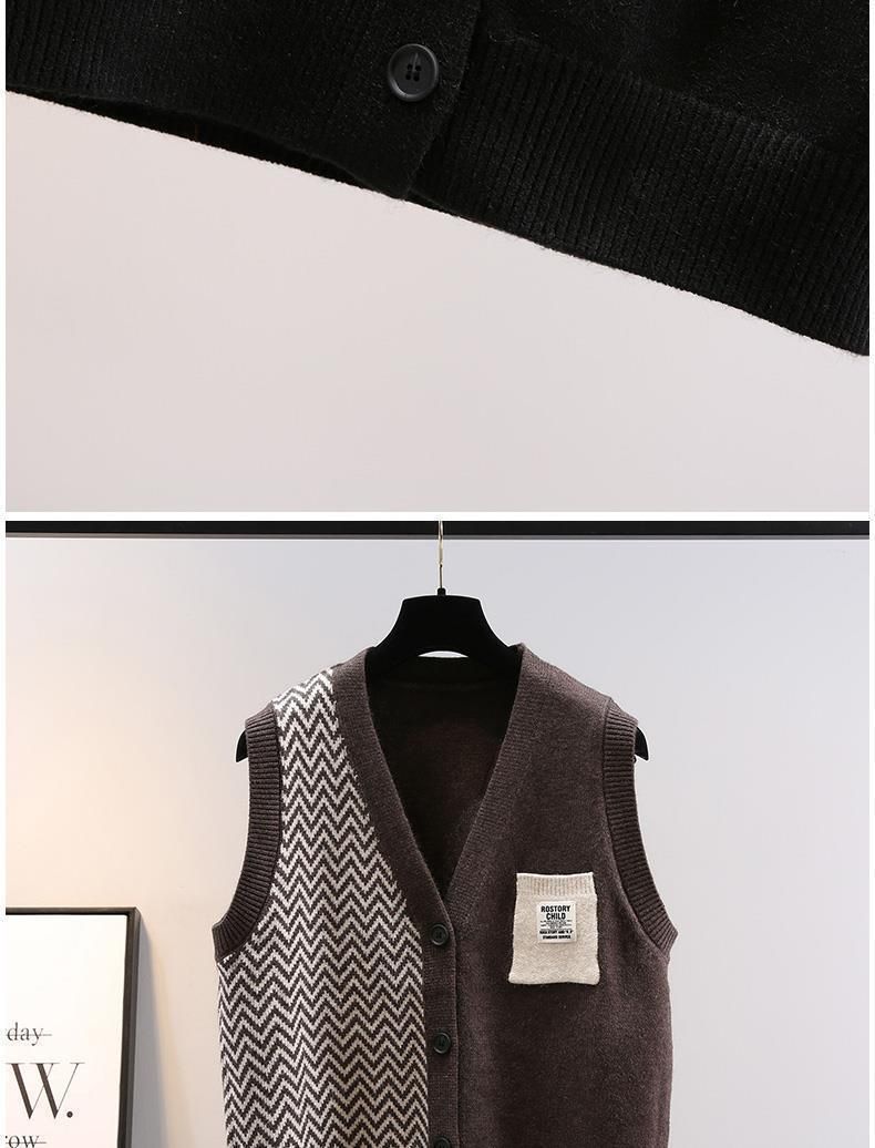 "Strickweste im College-Stil für Damen – Locker sitzendes, gestreiftes Winteroberteil mit V-Ausschnitt"_voghion.com