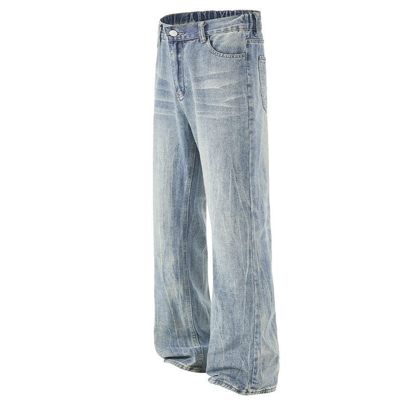 Men's Clothing Washed Jeans Retro Flared Straight Pants_voghion.com