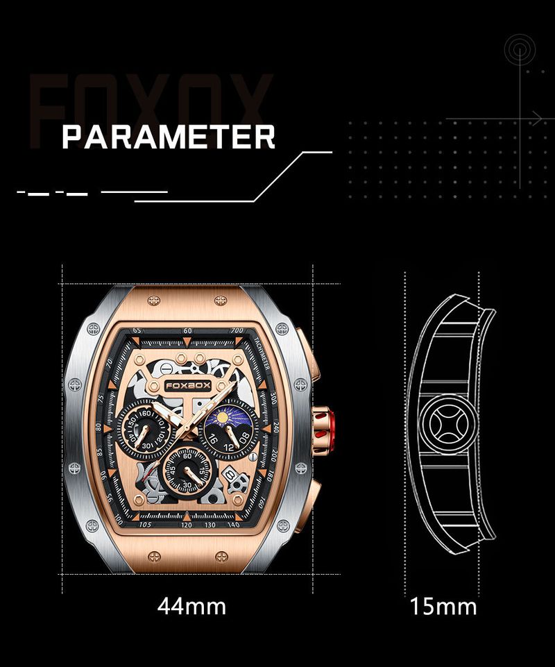 Men's Sporty Water-Resistant Digital Watch With Moon Phase & Calendar, Multifunctional Silicone Strap, 44mm Barrel-Shaped Dial, Mineral Glass_voghion.com