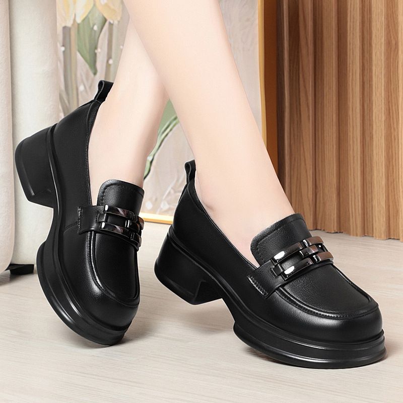 Loafers Herbst Echtes Leder Dicke Runde Zehen Flache Weiche Sohle Slip-On Schuhe Frauen Rindsleder Mid-Cut Bequeme Mokassins_voghion.com
