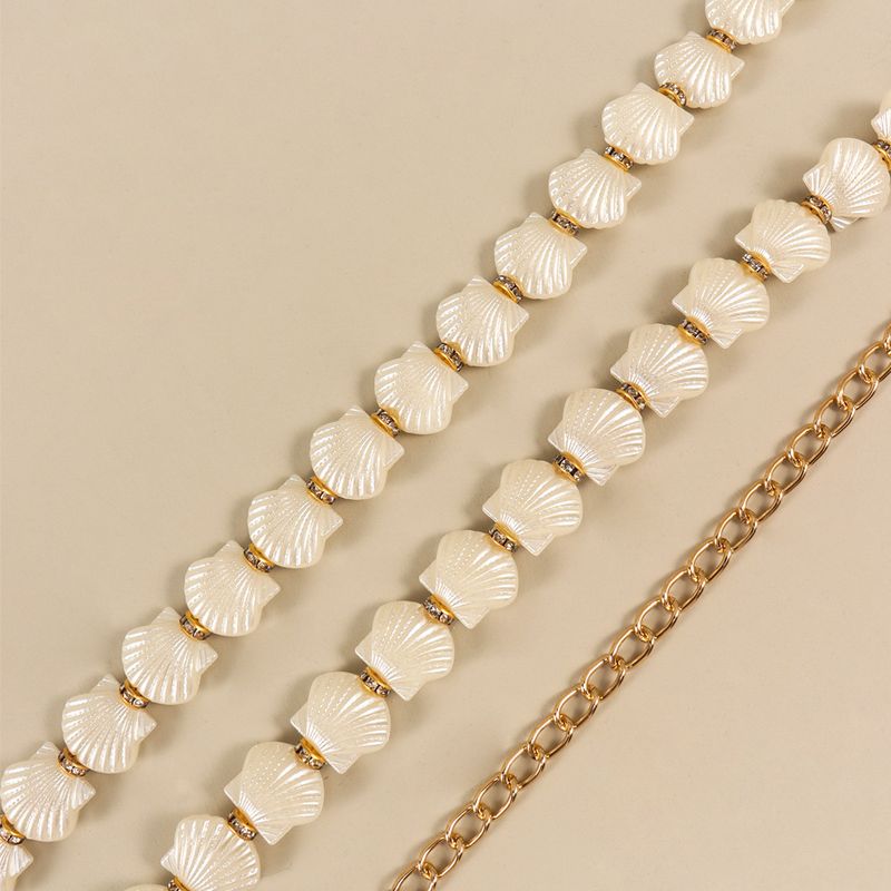 HEIßER Metallperle Dekoratives Hemd zum Binden, handgefertigt, gewebte Kette, Blumenmuschel, personalisierter goldener Damengürtel_voghion.com