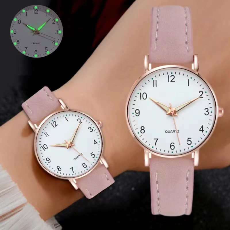 Zweiteilige einfache Damenuhr digitale Studentin leuchtende Uhr kleine frische gefrostete Leder lässige Damen Quarzuhr_voghion.com