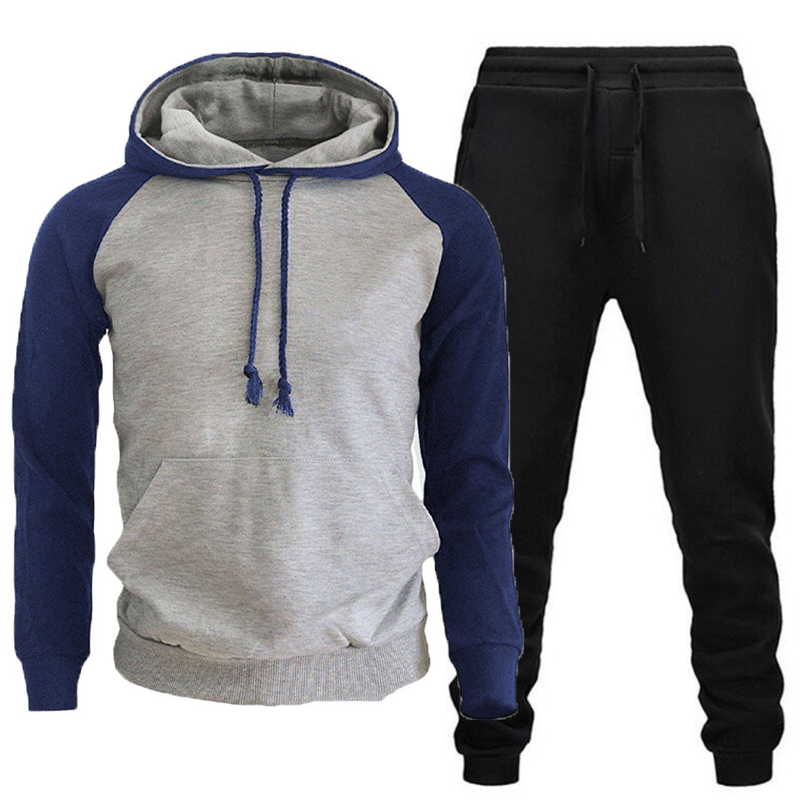 Farblich passender Fleece-Kapuzenpullover für Herrenbekleidung, lockerer, trendiger Sportpullover-Anzug für Männer und Frauen mit Raglanärmeln_voghion.com