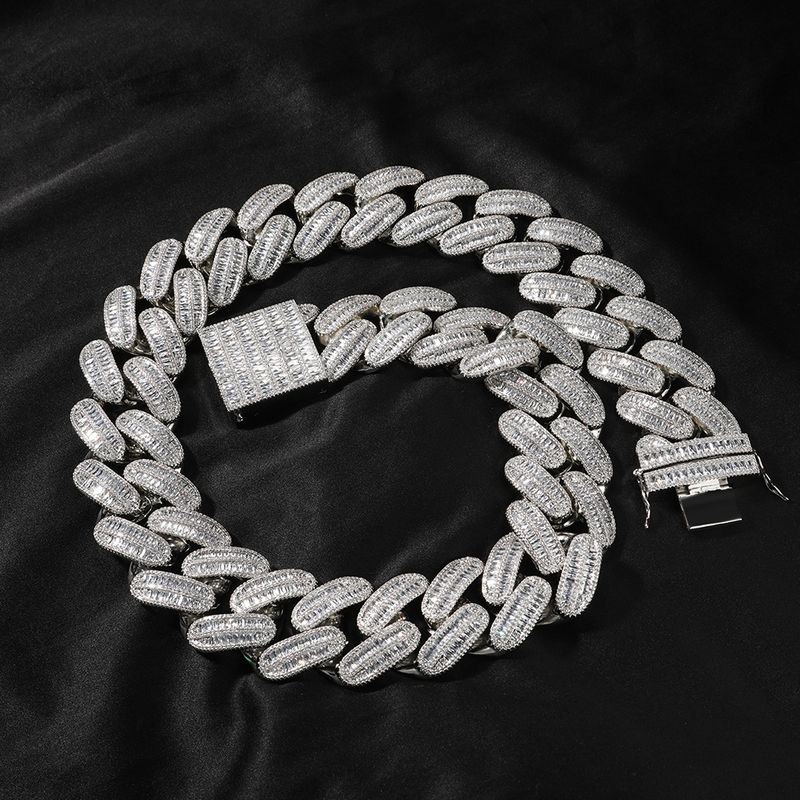 Men's Jewelry Hip Hop 40MM Buckle Ladder Square Cuban Necklace Personality Copper Inlaid Zircon Multi Size Accessories Jewelry_voghion.com