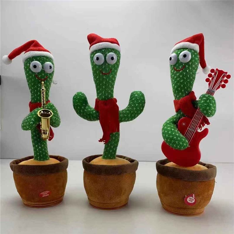 Christmas Dancing Cactus Plush Toy With LED Lights & 8 Songs – Interactive Singing & Wiggling Fun For Kids_voghion.com