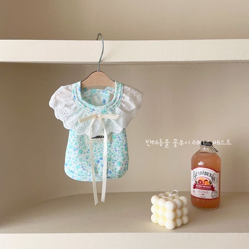 25 Korean Style INS Spring Summer Pet Home Cotton Floral Lace Vest Cat Small Dog Clothes_voghion.com