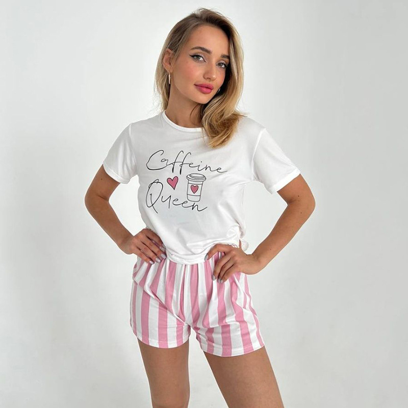 Pyjama-Set für Damen, T-Shirt, kurzärmlige Shorts, Freizeitset und zweiteiliges Heimkleidungsset_voghion.com