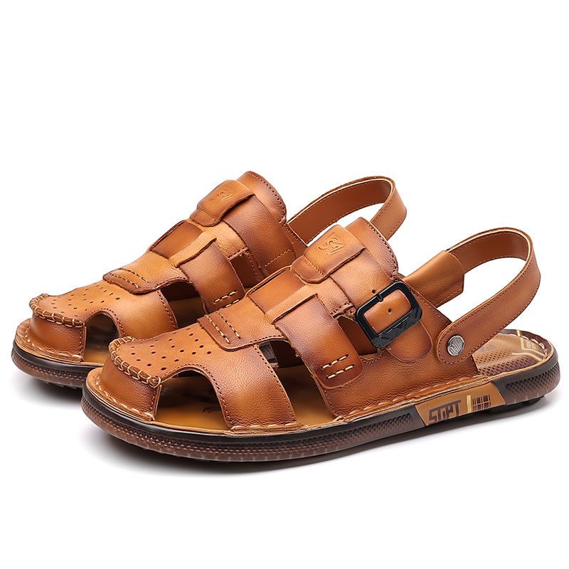 Sandalen im Sommer, Echtleder-Taschenoberteil, Sandalen für Herren im Freien und zum Fahren, rutschfeste Strandschuhe für Männer, trendig_voghion.com