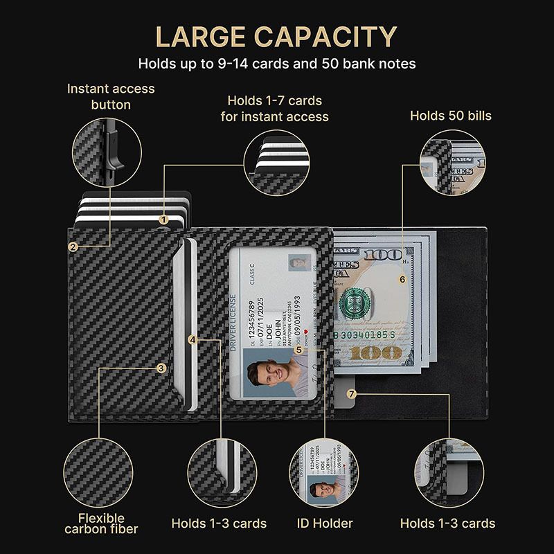 Microfiber Oil Wax Men's Wallet Tri-fold Rfid Anti-theft Brush Automatic Pop-up Card Bag_voghion.com