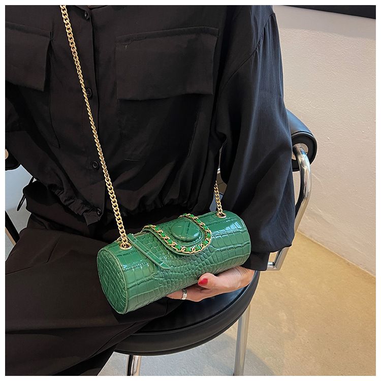 Sac seau rond à bandoulière avec chaîne et motif pierre pour femme, design tendance de niche cette année_voghion.com