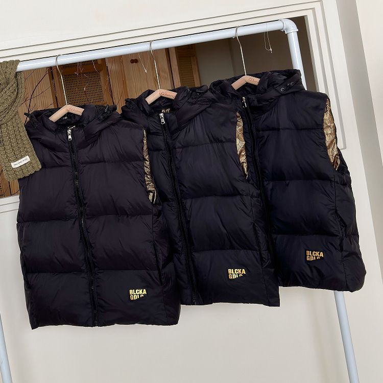 Gilet imbottito nero con cappuccio per bambini, autunno e inverno, per mamma e bambini - Caldo capospalla invernale e autunnale per ragazzi e ragazze (120-170 cm)_voghion.com