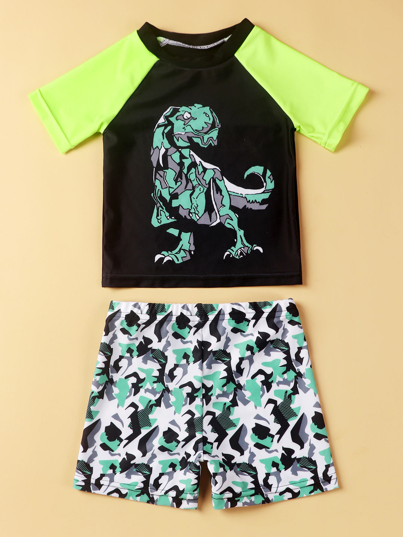 Mother&Kids Children's swimsuit color contrast fashion boys and girls swimsuit short-sleeved two-piece set_voghion.com