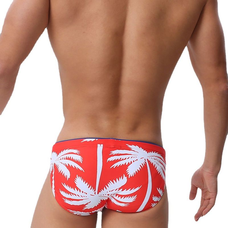 UXH Men's Swim Trunks With Cup Fashion Coconut Tree Print Beach Vacation Style Sexy Triangle_voghion.com