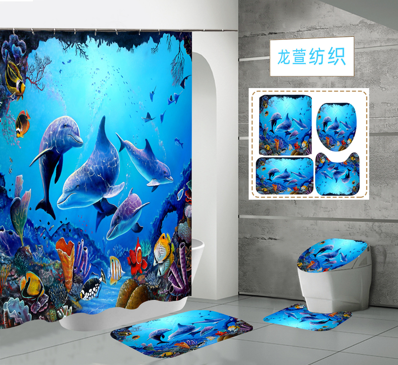 Venda imperdível 3D impressão digital de alta definição à prova d' água poliéster marinho golfinho high-end cortina de chuveiro do banheiro_voghion.com