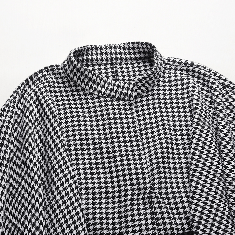 Women's coat houndstooth woolen coat loose tie cape cape top_voghion.com