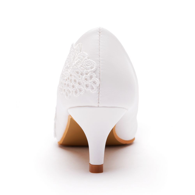 Women's Shoes Elegant and simple lace flower wedding shoes, white 5cm high heeled bridal shoes for wedding photos, adult ceremony shoes, wedding shoes_voghion.com