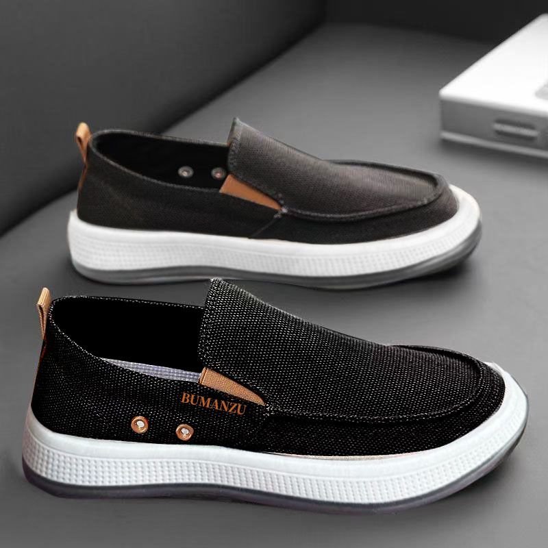 Men's Summer Canvas Slip-On Shoes - Breathable Casual Sneakers For Work & Daily Wear, Lightweight Comfortable Lazy Shoes_voghion.com
