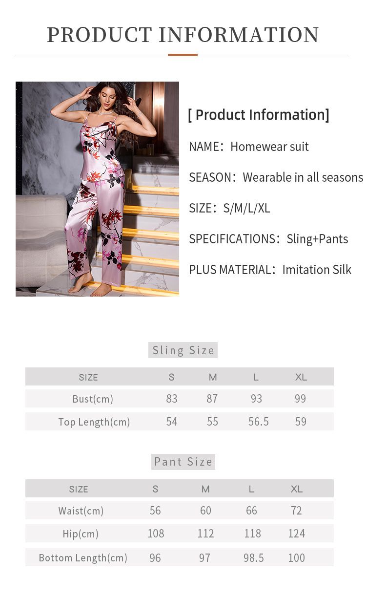 Wind Print Pajamas Sleep Pants Spring Autumn Women's Homewear Sexy Comfortable Silk Robe Set_voghion.com