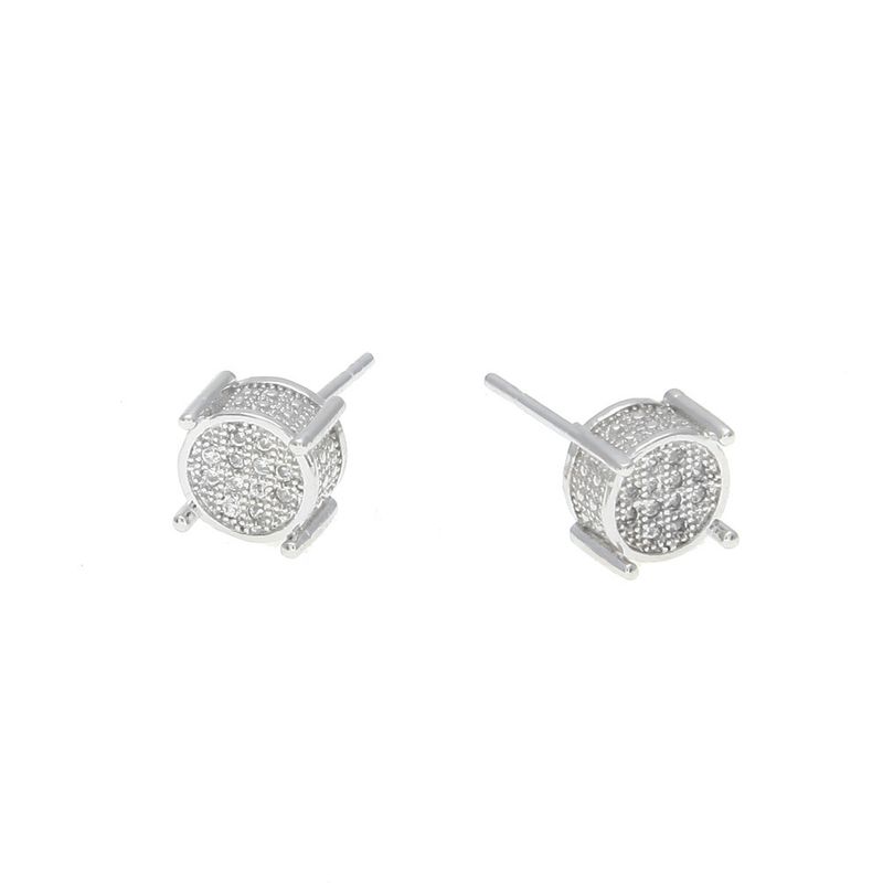 Orecchini a bottone micro-incastonati in zirconi Hip Hop per uomo e donna, design geometrico a cerchio, opzioni K in oro e bianco. Orecchini rotondi micro-incastonati in zirconi._voghion.com