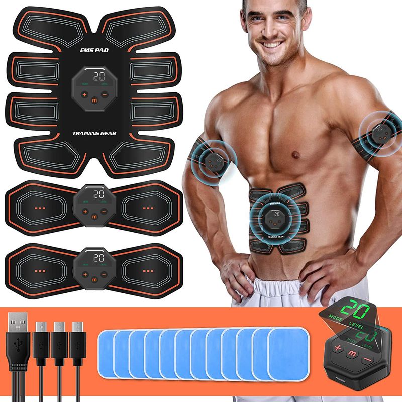 EMS Stimulator LCD Screen ABS Electric USB Rechargeable Abdominal Muscle Patch_voghion.com