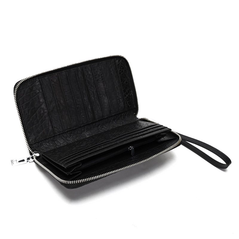 Pochette di media lunghezza con motivo coccodrillo in stile grande marchio con più scomparti per carte e portafoglio di grande capacità, il primo portafoglio da uomo in pelle di vacchetta_voghion.com