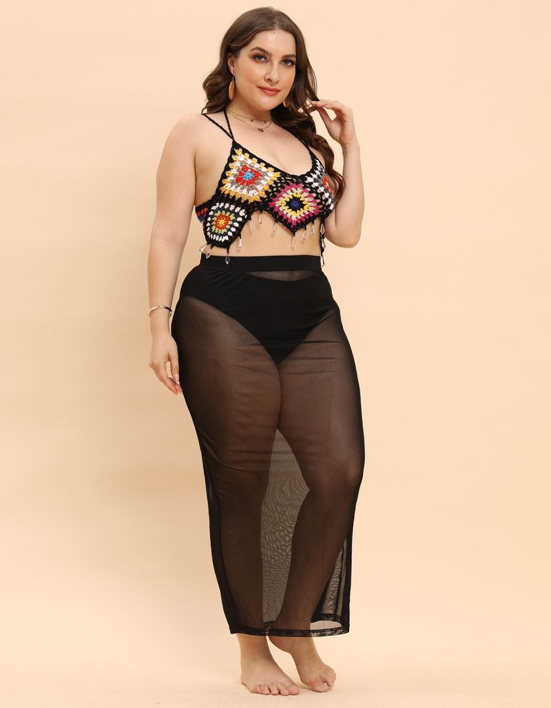 Strandkleid für Damen in Übergröße, sexy, durchsichtiger Netzrock im Badeortstil_voghion.com