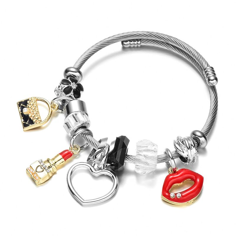 Verstellbares Armband aus Titanstahldraht mit Make-up-Zubehör, direkt ab Werk, Lippenstift-Herz-Design_voghion.com