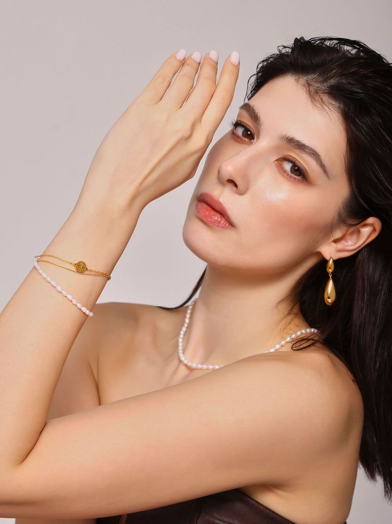 Fang Tang Ins Retro Design, Simple Three-layer Fu Brand Freshwater Pearl Bracelet, Titanium Steel Bracelet For Women_voghion.com