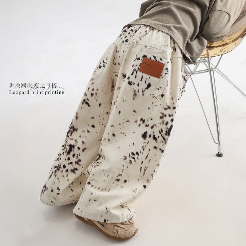 Jeans per ragazzi 2025, nuovi pantaloni lunghi primaverili alla moda, larghi e larghi, con stampa leopardata, stile coreano_voghion.com