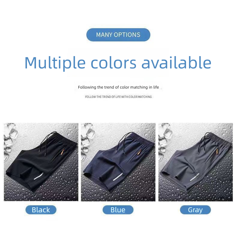 Sommer Neue Eisseide Dünne Fünf-Punkt-Sport-Fitness-Strandshorts Lässige Plus Size Atmungsaktive Herrenhose_voghion.com