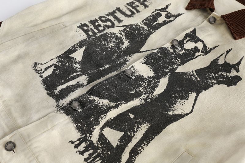 Vêtements pour hommes Mode Street Rétro Vieux Délavé Patchwork Graffiti Imprimé Veste Hommes Ins Tendance Veste Décontractée_voghion.com