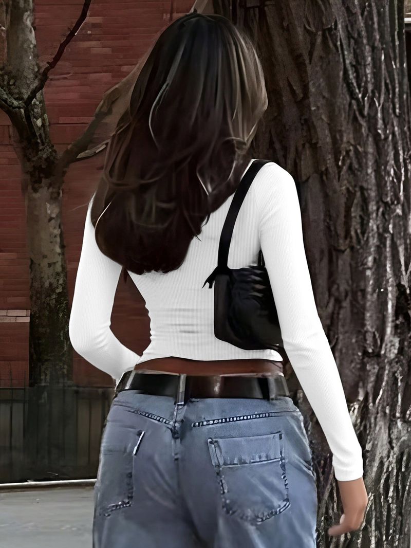 Top corto a maniche lunghe Y2K – Maglietta streetwear sexy per donna (S-XL, bianco/nero/giallo/blu, maglia elasticizzata, stile retrò, autunno e inverno)_voghion.com