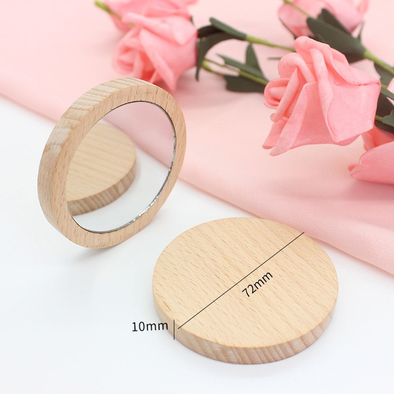 1 Pz Puro Legno Rotondo Portatile Personalità Studente Ufficio Lavoratore Trucco Faggio Legno Creativo Regalo Piccolo Specchio_voghion.com