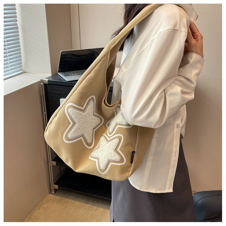 Star Pattern Women's Trendy One Shoulder Underarm Bag With Large Capacity And Versatile Student Commuting Tote Bag_voghion.com