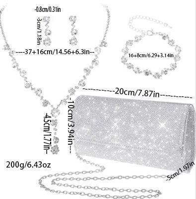 Set di gioielli da donna - Elegante collana floreale in argento, orecchini e bracciale per matrimoni, feste serali, occasioni speciali, set di gioielli con borsa da sera_voghion.com