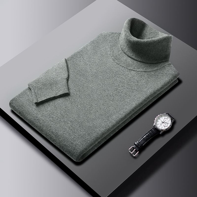 Maglione di lana per uomo autunno e inverno, abbigliamento maschile di mezza età, maglione di base lavorato a maglia multicolore, maglione a collo alto con interno in lana_voghion.com