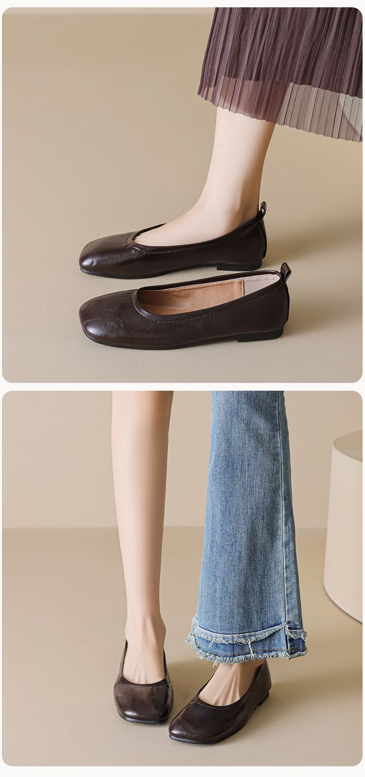 Zapatos de abuela retro con punta cuadrada, zapatos sencillos para mujer, suela plana, un pedal, suela blanda, boca baja, zapatos para desplazamientos diarios._voghion.com