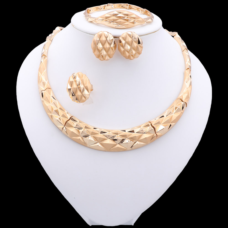 Collana da donna, collana, orecchini, bracciale, anello, colore oro, accessori da sposa italiani, set di gioielli_voghion.com
