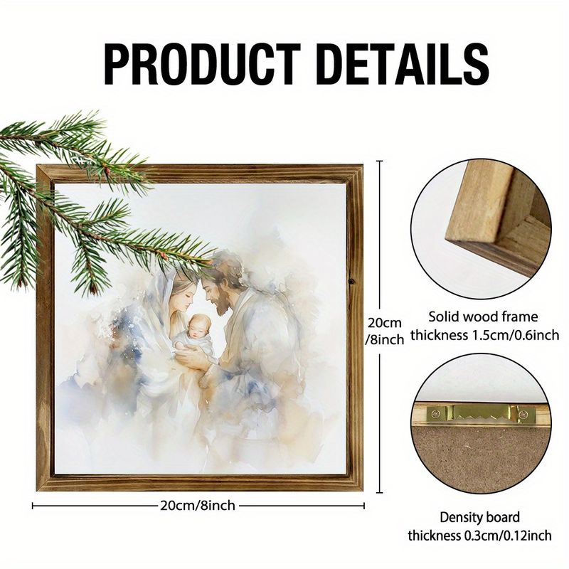8x8" musteella maalattu puukyltti - uskonnollinen seinätaide kotiin/toimistoon, ainutlaatuinen joulu- ja uudenvuoden koristelulahja_voghion.com